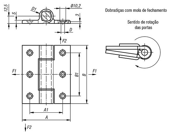 Dobradiças de mola Dobradiças com mola de tração e perfil em alumínio 3,8 Nm, mola de fecho