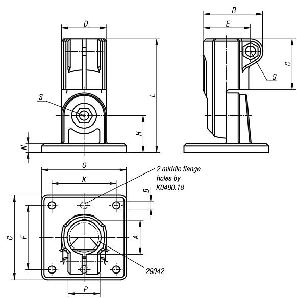 Tube clamps, swivel base, plastic