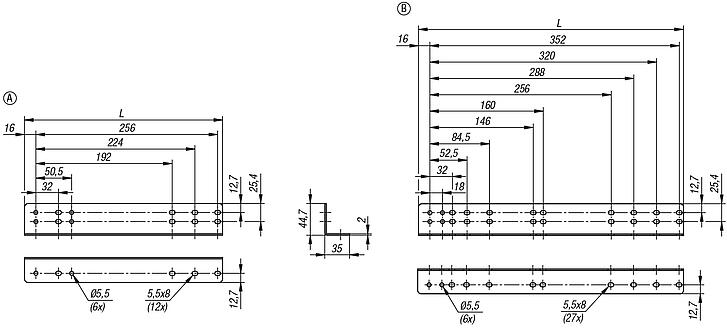 Mounting bracket, steel, for telescopic slides