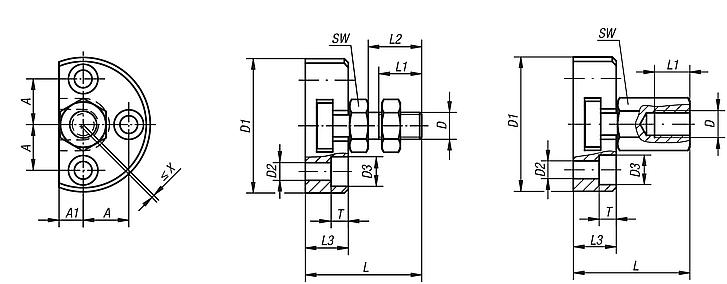 Acoplamento de encaixe rápido com compensação de desvio radial e flange de aparafusamento