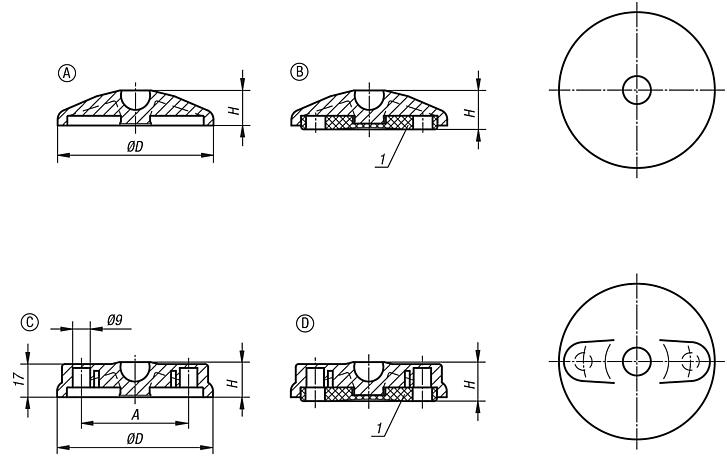 Base para pés niveladores articulados em plástico