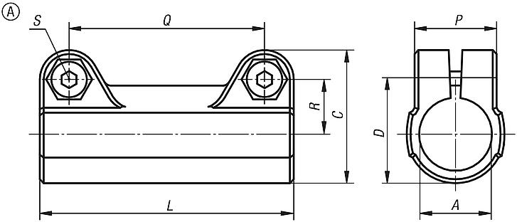 Abraçadeiras retas para conexão tubular, alumínio, Forma A