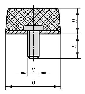 Batente amortecedor de borracha em aço, tipo K cônico com rosca macho