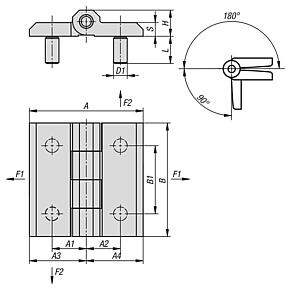 Dobradiças de Zamak com parafuso de fixação