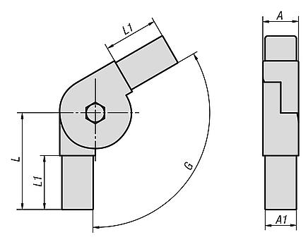 Conector de encaixe articulado para tubos quadrados