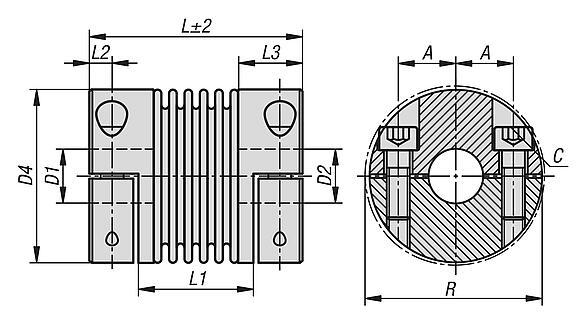 Acoplamentos sanfonados de metal com cubo de aperto removível