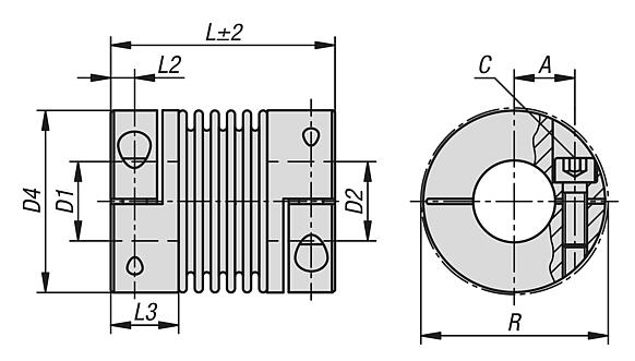 Acoplamentos sanfonados de metal com cubo de aperto
