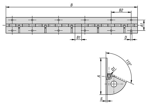 Dobradiças piano de aço inoxidável com batente