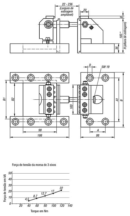 Morsa de 3 eixos para placas de fixação