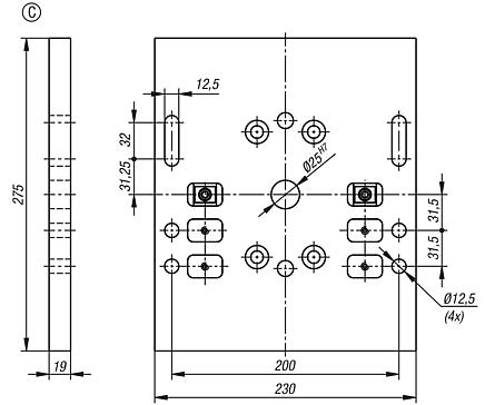 Placa de base para morsa autocentrante, Forma C