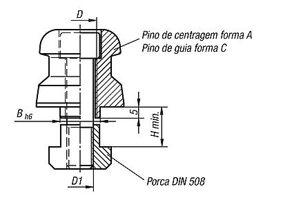 Pinos centralizadores de fixação para ranhura em T UNILOCK tamanho do sistema 80 mm