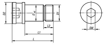 Parafusos de ajuste para o sistema modular de 5 eixos UNILOCK para fixação de peças de trabalho, tamanho de sistema 80 mm