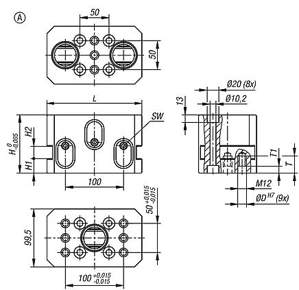 Módulo básico de 5 eixos UNILOCK DUO Forma A tamanho de sistema 80 mm