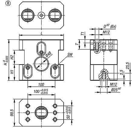 Módulo básico de 5 eixos UNILOCK DUO Forma B tamanho de sistema 80 mm