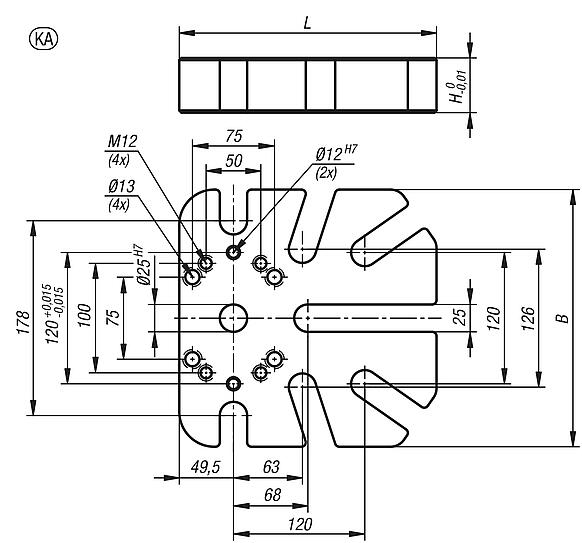 Placa básica para o sistema de 5 eixos UNILOCK de fixação universal, versão pequeno, tamanho de sistema 80 mm