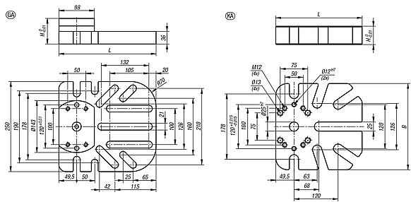 Placa básica para o sistema de 5 eixos UNILOCK de fixação universal, tamanho de sistema 80 mm