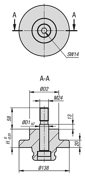 Adaptador de redução para sistema modular de 5 eixos UNILOCK tamanho de sistema 138 mm