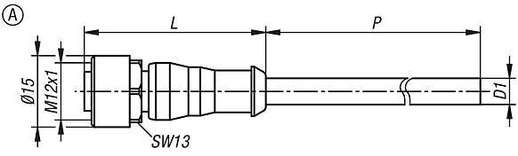 Conector de encaixe bucha M12x1 com trava de aparafusamento, forma A, bucha, reta
