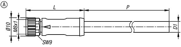 Conector de encaixe M8x1 bucha com trava de aparafusamento sem blindagem, forma A, bucha, reta