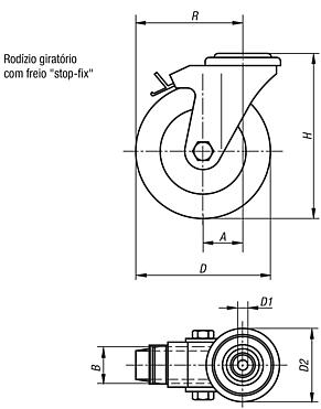 Rodízio industrial giratório com stop fix, eletricamente condutivo