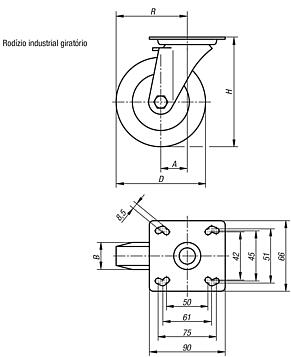 Rodízio industrial giratório, eletricamente condutivo