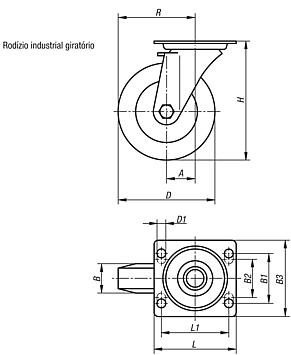 Rodízio industrial giratório