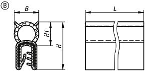 Perfis de vedação para proteção de cantos com núcleo de fio de aço integrado, forma B