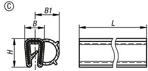 Perfis de vedação para proteção de cantos com núcleo de fio de aço integrado, forma C