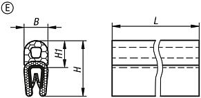 Perfis de vedação para proteção de cantos com núcleo de fio de aço integrado, forma E