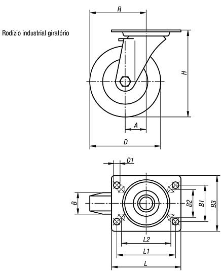 Rodízio industrial giratório