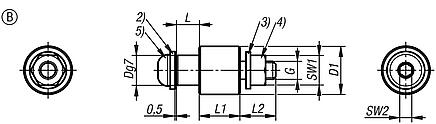 Pins, steel or stainless steel, guide rollers - Form B