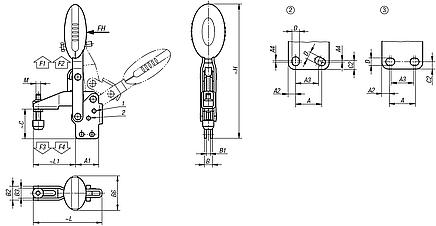 Vertical antistatic toggle clamps with straight foot and adjustable clamping spindle