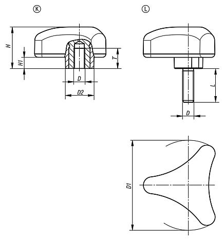 Manípulos de três pontas ergonômicos