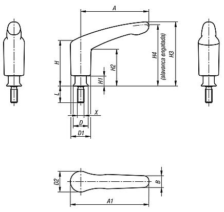 Alavanca de aperto com rosca macho e colar para anel de vedação e arruela Hygienic USIT® da  Freudenberg Process Seals