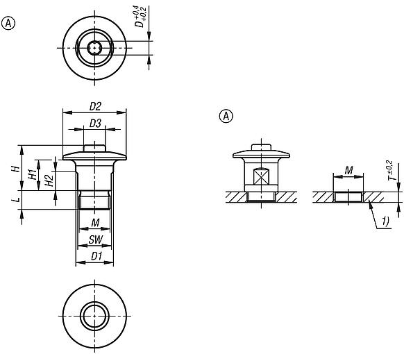 Fechos de compressão em aço inoxidável, forma A, com cabeça