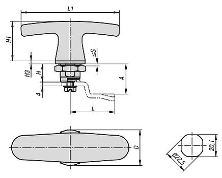 Chave fecho em aço inoxidável 1.4404, em Hygienic DESIGN, com manípulo em T