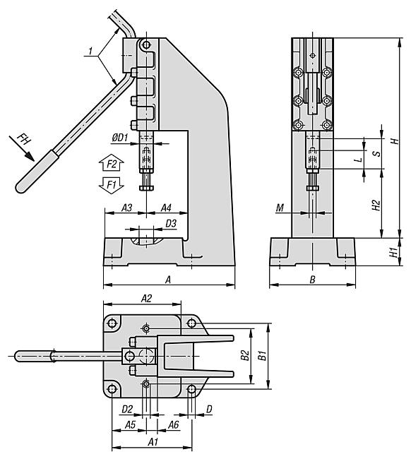 Prensas de alavanca articulada em versão manual