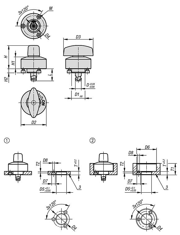 Travas rotativas de fixação (modelo on/off) em aço inoxidável, cabeça rotativa em aço inoxidável