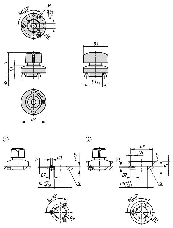 Fechos rotativos de fixação (modelo on/off) de aço inoxidável com botão giratório de plástico ou aço inoxidável