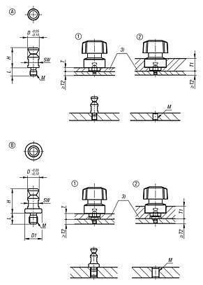 Pino de guia de aço inoxidável para fechos rotativos de fixação (modelo on/off)